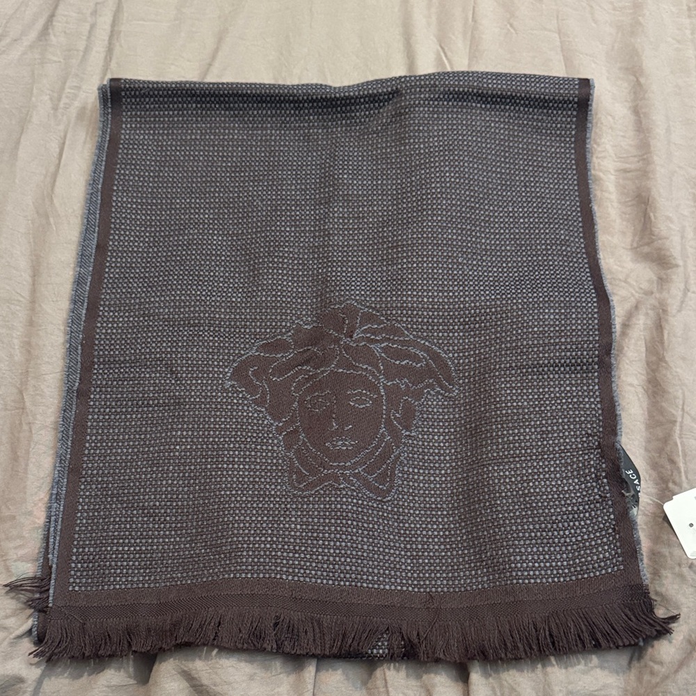 Versace Dark Brown Medusa Patterned Scarf